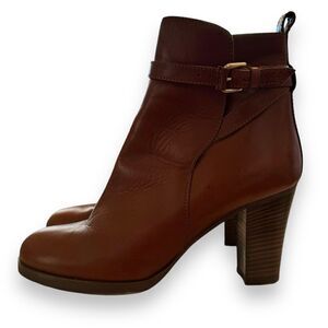 I. Crew Chestnut Leather Block Heel Ankle Boots 28443